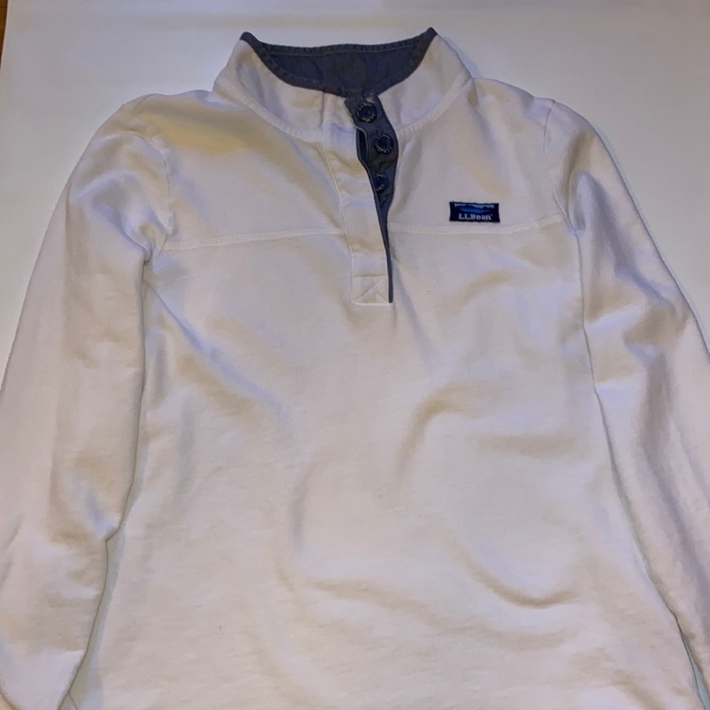LLBean white and blue collared pullover, M